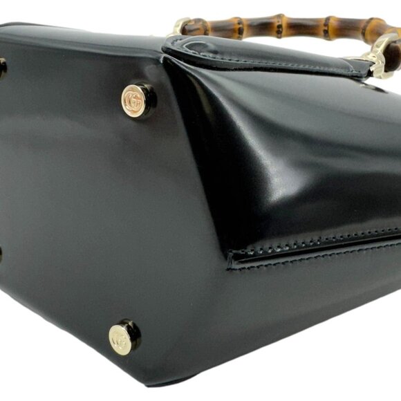 Gucci Bamboo Top Handle Mini Leather Tote Bag Black 805832 - Picture 10 of 16